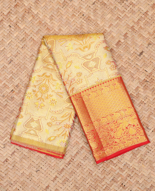 Cream Pure Silk Navarathna Pavadai Material Set