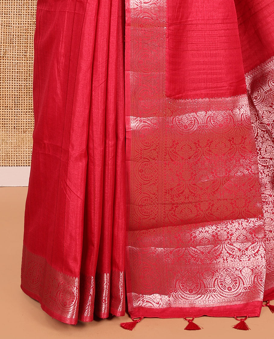 Maroon Fancy Tussar Saree, Intricate Border, Grand Pallu, a Printed Blouse, Matching Brocade Blouse