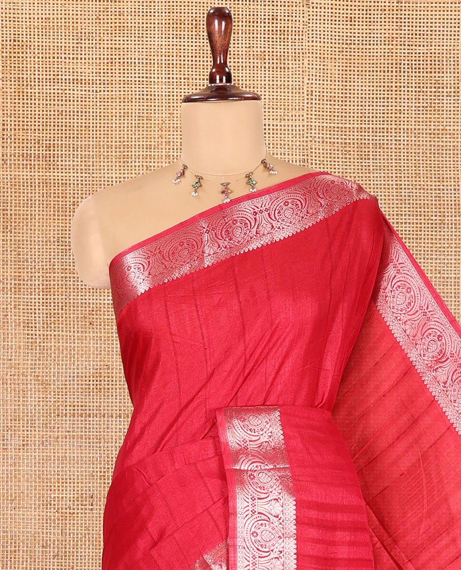 Maroon Fancy Tussar Saree, Intricate Border, Grand Pallu, a Printed Blouse, Matching Brocade Blouse