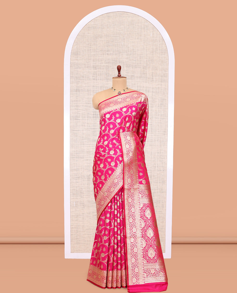 Pink Semi-Banaras Nylon Saree