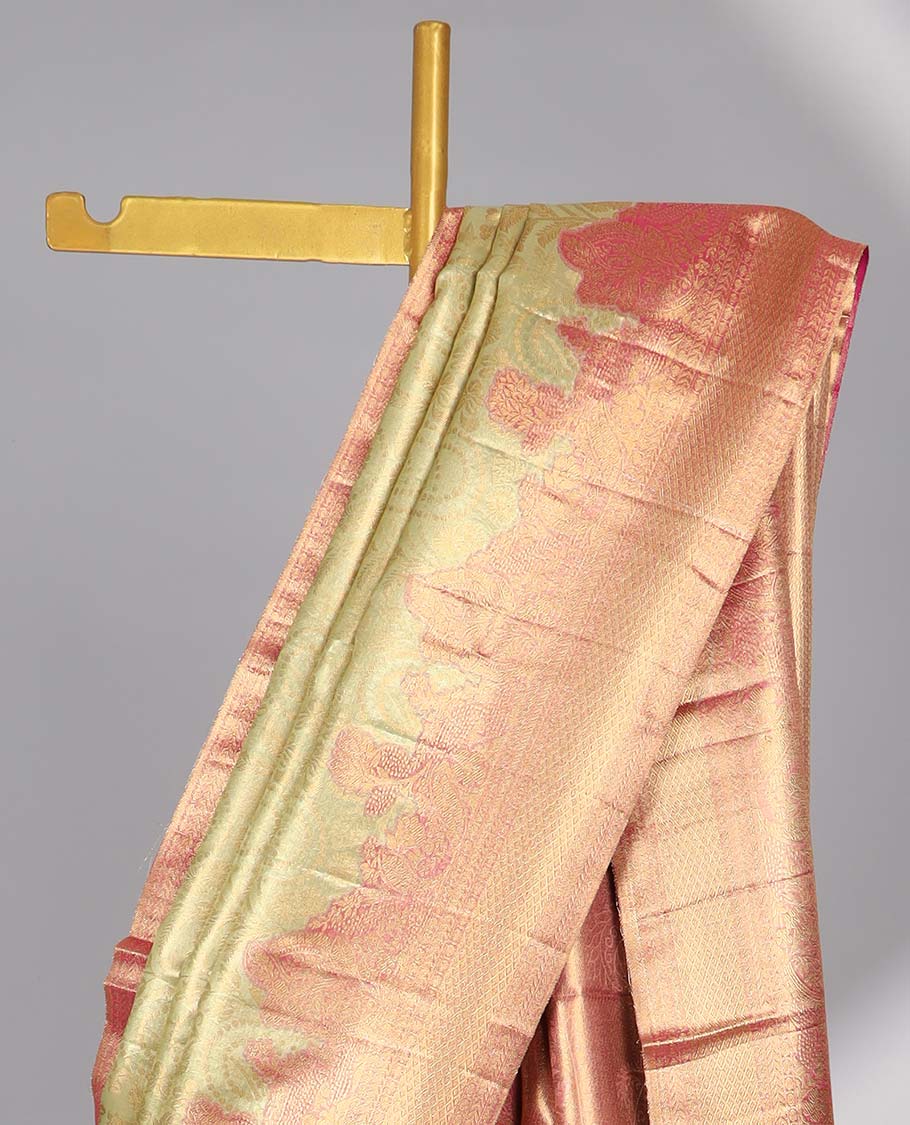 Green  floral jacquard budget silk saree with contrast floral zari border & pallu of floral zari design