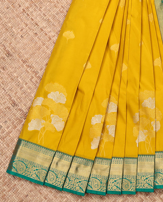 Yellow Budget Silk Saree, Sparsely Woven with Zari Buttas, a Contrast Traditional Zari Border, Grand Pallu, and a Contrast Blouse