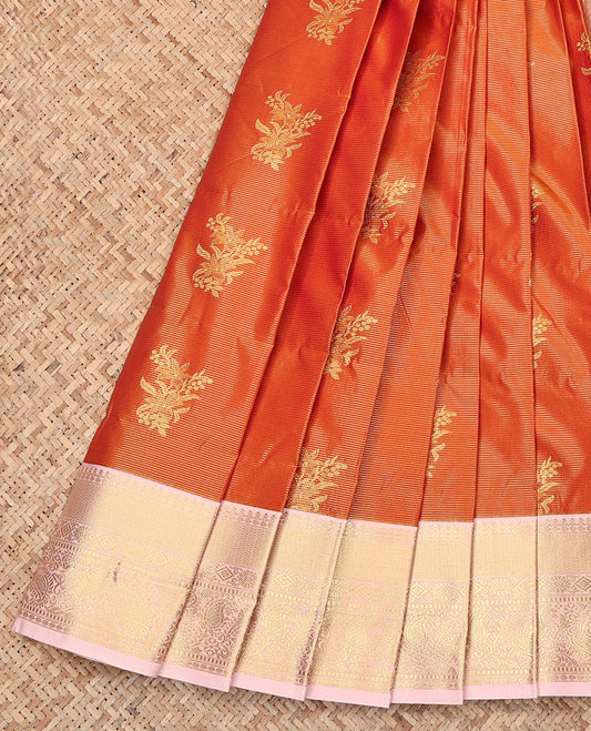 Orange Budget Silk Saree, Enriched with Zari Buttas and Checks, Complemented by Contrast Traditional Zari Border, Grand Pallu, and a Contrast Blouse
