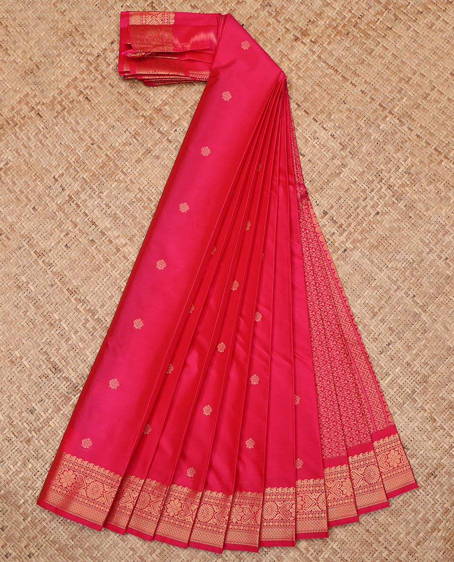Pink Budget Silk Saree, Detailed with Zari Buttas, Highlighted by a Traditional Zari Border, Jaal Pallu, and Matching Blouse