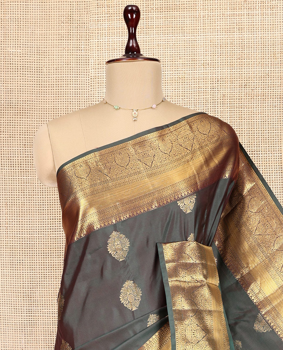 Grey Dual-Toned Budget Silk Saree, Spotlighted with Zari Buttas, Highlighted by a Traditional Border, Grand Pallu, and a Matching Blouse