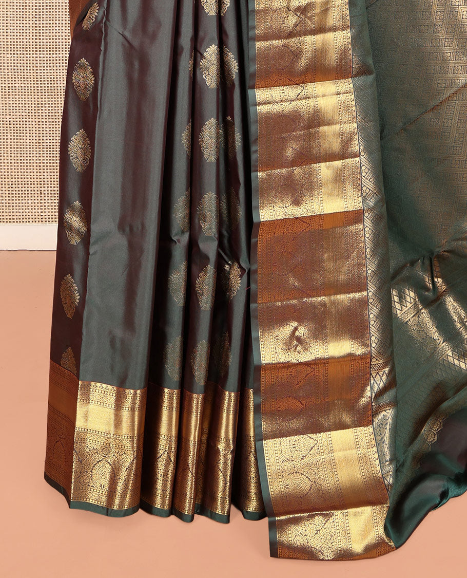 Grey Dual-Toned Budget Silk Saree, Spotlighted with Zari Buttas, Highlighted by a Traditional Border, Grand Pallu, and a Matching Blouse