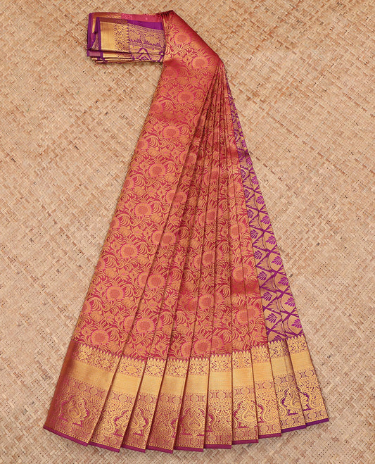 Red Budget Silk Saree, Detailed with Jacquard Design, a Traditional Zari Border, Contrast Grand Pallu, and a Contrast Blouse
