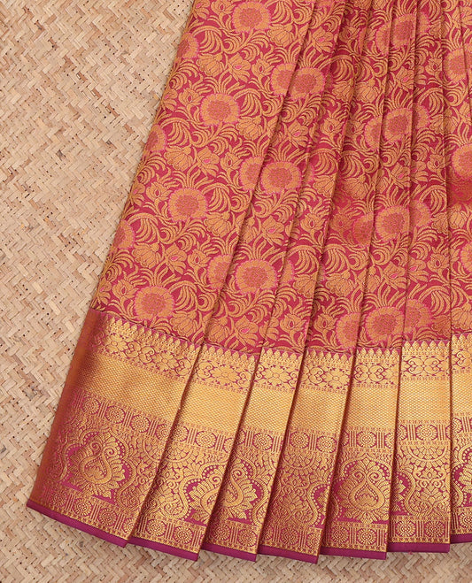 Red Budget Silk Saree, Detailed with Jacquard Design, a Traditional Zari Border, Contrast Grand Pallu, and a Contrast Blouse
