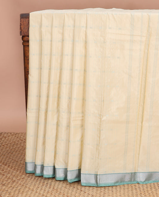 Cream checked gift saree with contrast zari design border & striped pallu