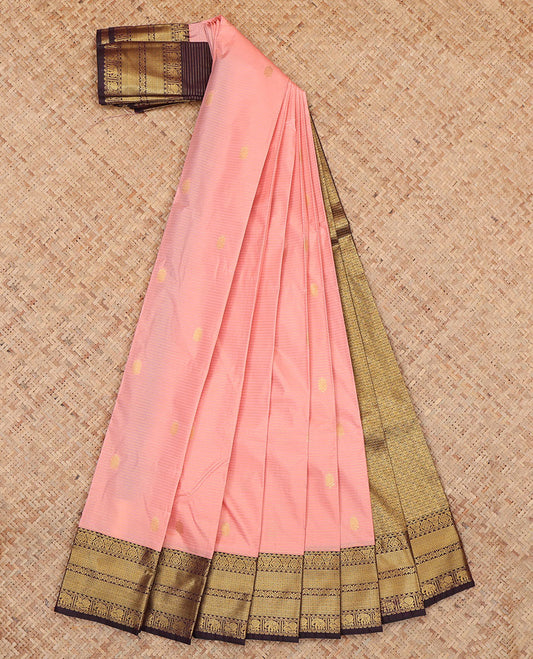 Pink Budget Silk Saree, Styled with Zari Buttas and Stripes, Complemented by Contrast Traditional Zari Border, a Jaal Pallu and a Contrast Blouse