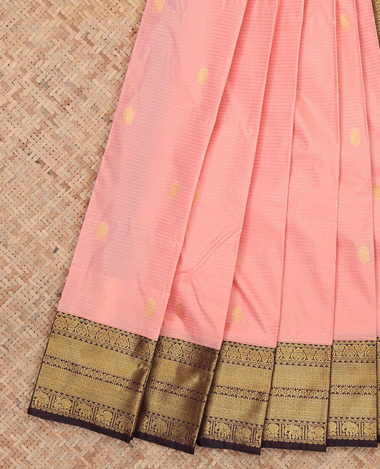 Pink Budget Silk Saree, Styled with Zari Buttas and Stripes, Complemented by Contrast Traditional Zari Border, a Jaal Pallu and a Contrast Blouse