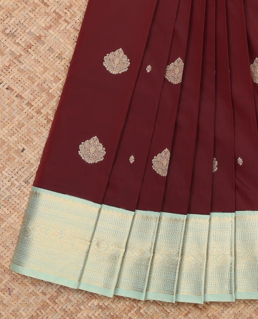 Maroon Budget Silk Saree, Delicately Woven with Zari Buttas, a Contrast Traditional Zari Border, Grand Pallu, and a Contrast Blouse