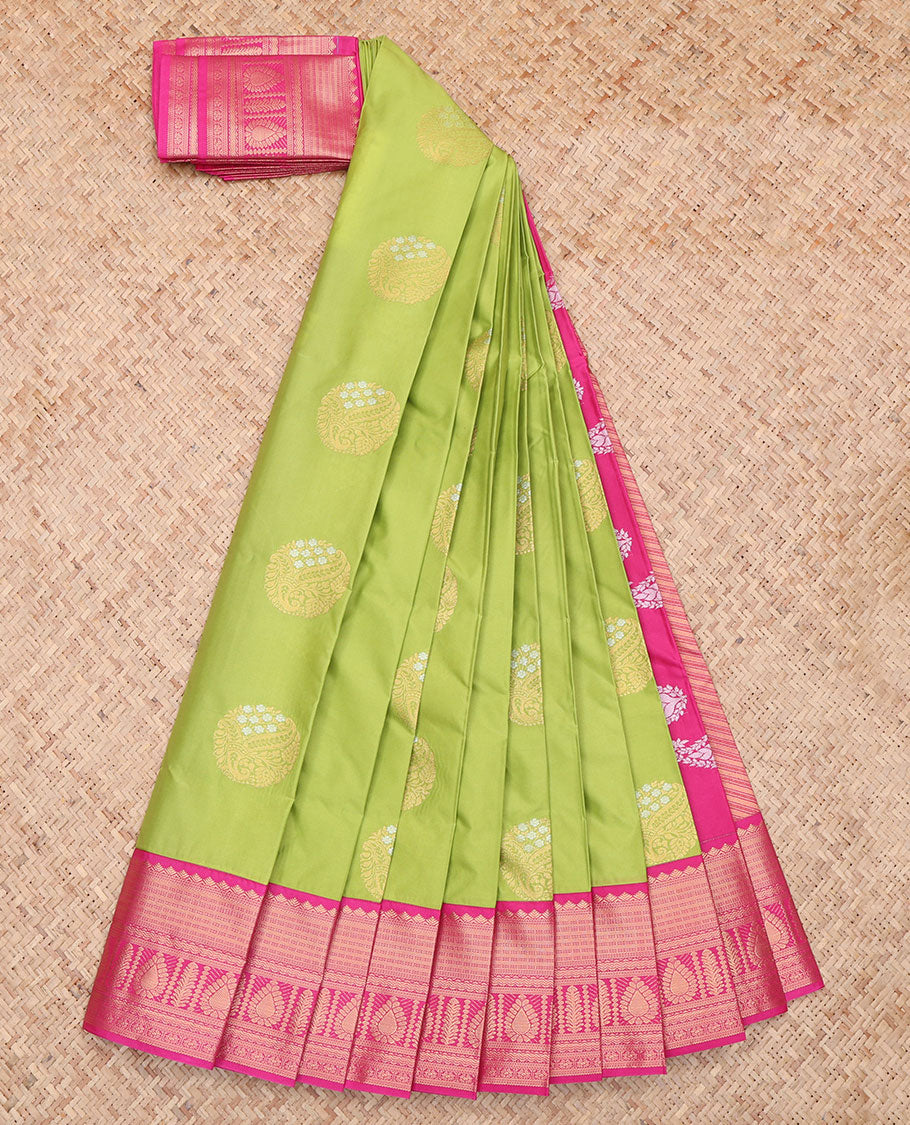 Leaf Green Zari Butta Budget Silk Saree