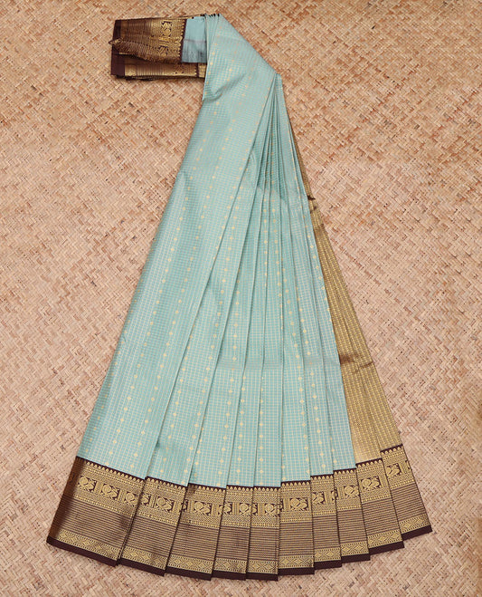 Grey Zari Butta and Checks Budget Silk Saree