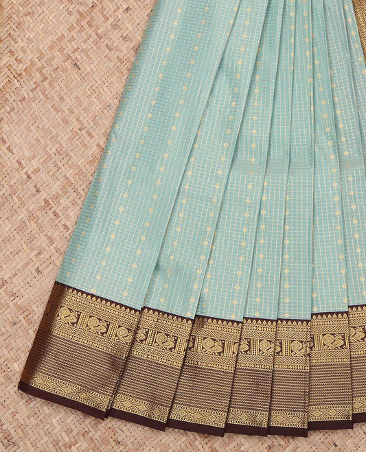 Grey Zari Butta and Checks Budget Silk Saree