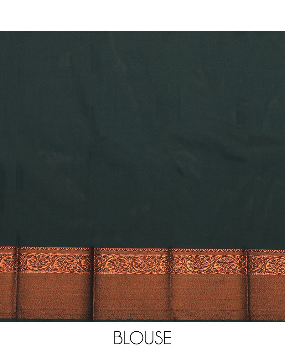 Maroon Budget Silk Saree Adorned with Dotted Zari Stripes and Zari Buttas, Complemented by a Contrasting Temple Floral Creeper Design Zari Border, Intricately Woven Jaal Pallu, and a Contrasting Zari-Bordered Blouse