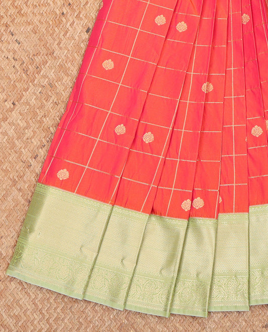 Pink Budget Silk Saree, Gleamed Up with Zari Butta Enclosed Checks, on Its Body, Complemented by Contrast Traditional Zari Design Border, a Subtly Sparkled Pallu, and Paired with a Contrast Blouse