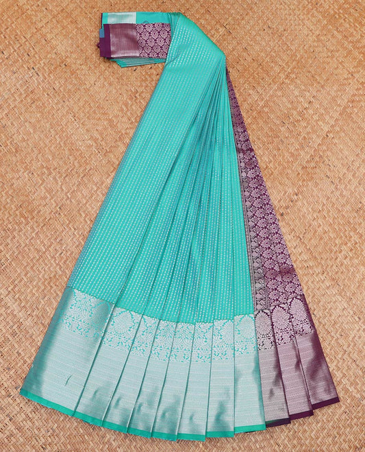 Blue Budget Silk Saree, Steeped with Tiny Buttas All Over Its Body, Highlighted by Traditional Zari Designs Woven Border, Contrast Grand Pallu and Paired with a Contrast Blouse