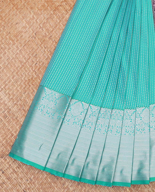 Blue Budget Silk Saree, Steeped with Tiny Buttas All Over Its Body, Highlighted by Traditional Zari Designs Woven Border, Contrast Grand Pallu and Paired with a Contrast Blouse
