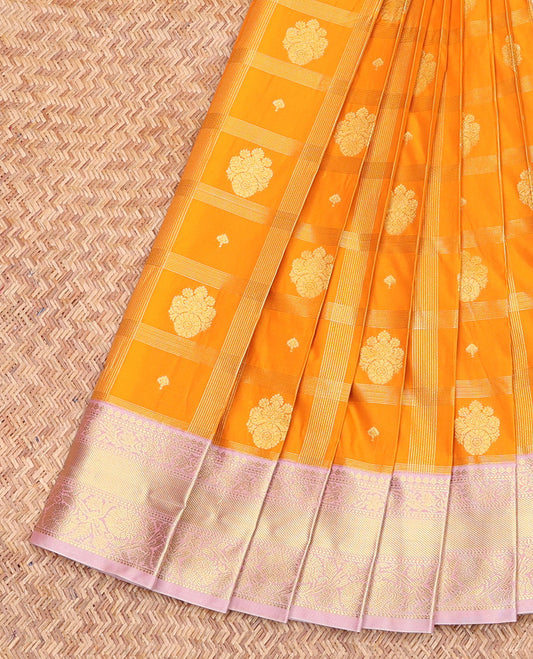 Yellow Budget Silk Saree, Finely Crafted with Zari Butta Enclosed Checks, Complemented by a Contrast Traditional Border, Intricate Pallu, and a Contrast Blouse