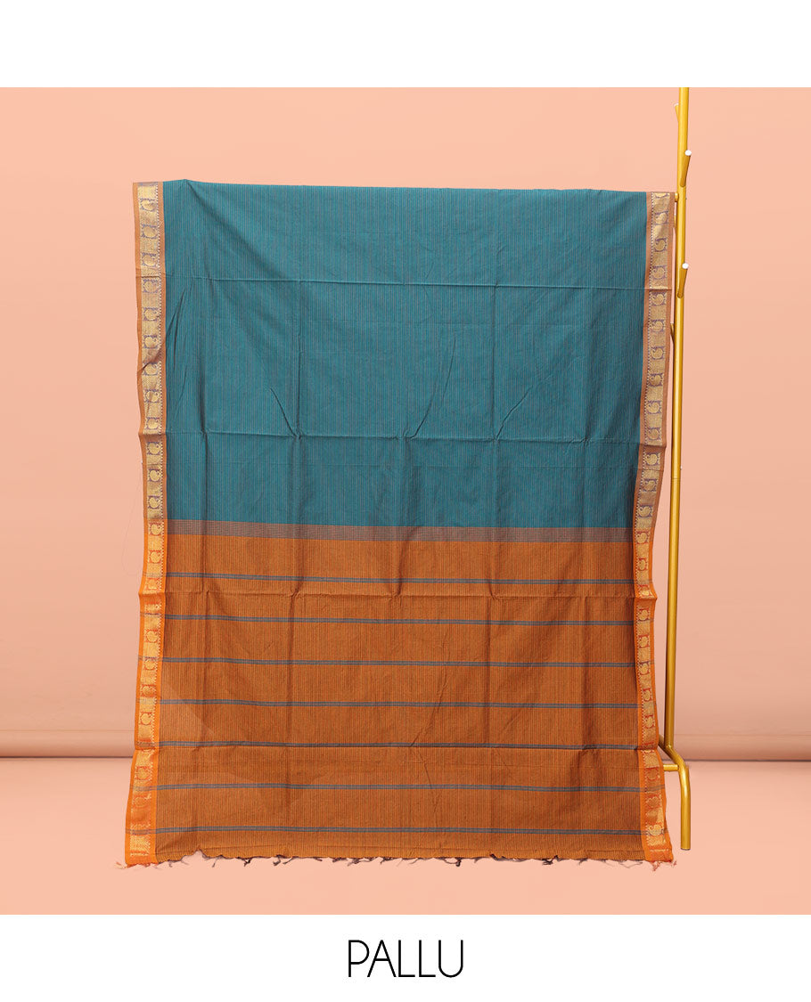 Blue Striped Poly Cotton Saree