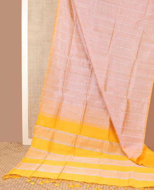 Borderless sandal thread stripes Mangalagiri Cotton saree, contrast striped pallu