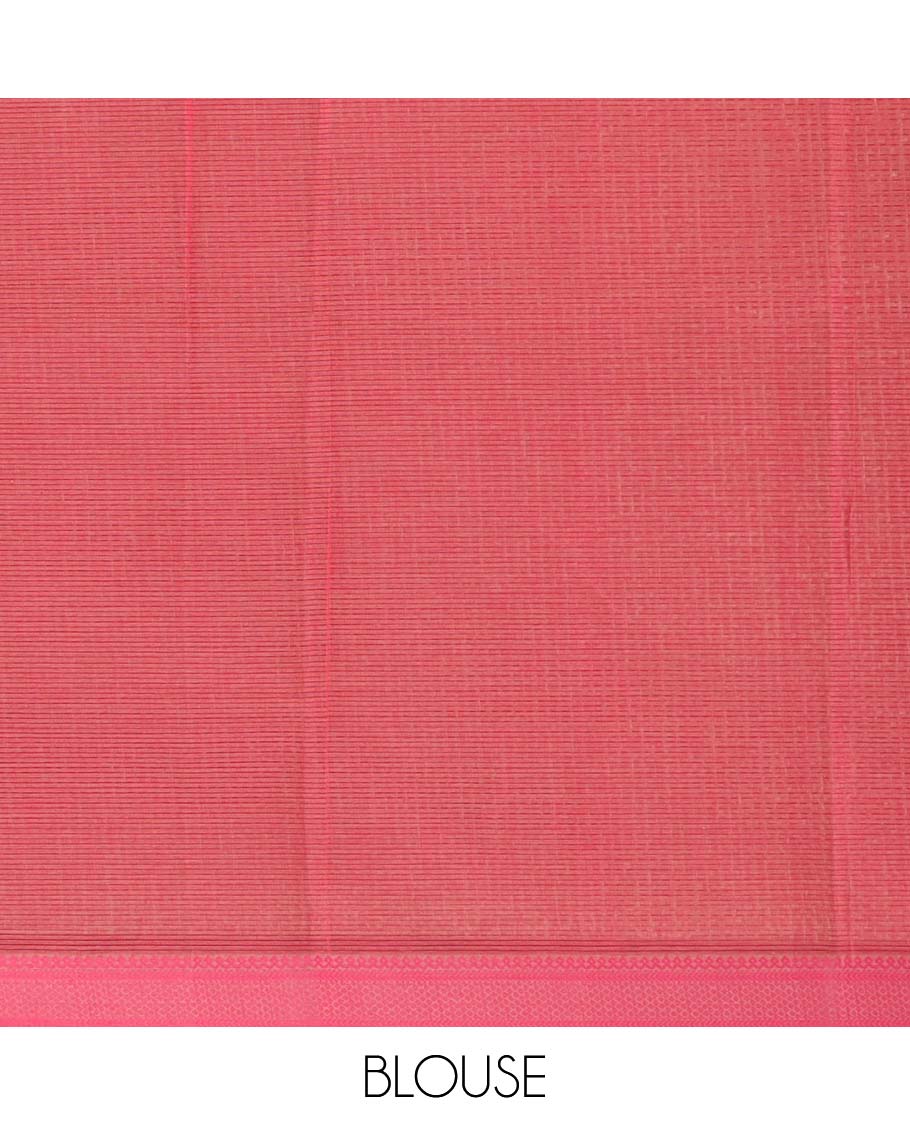 Fawn plain Mangalagiri cotton saree, traditional thread border and striped pallu