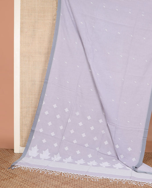 Grey thread buttas Khadi cotton saree, contrast plain border, and pallu of geometric buttas