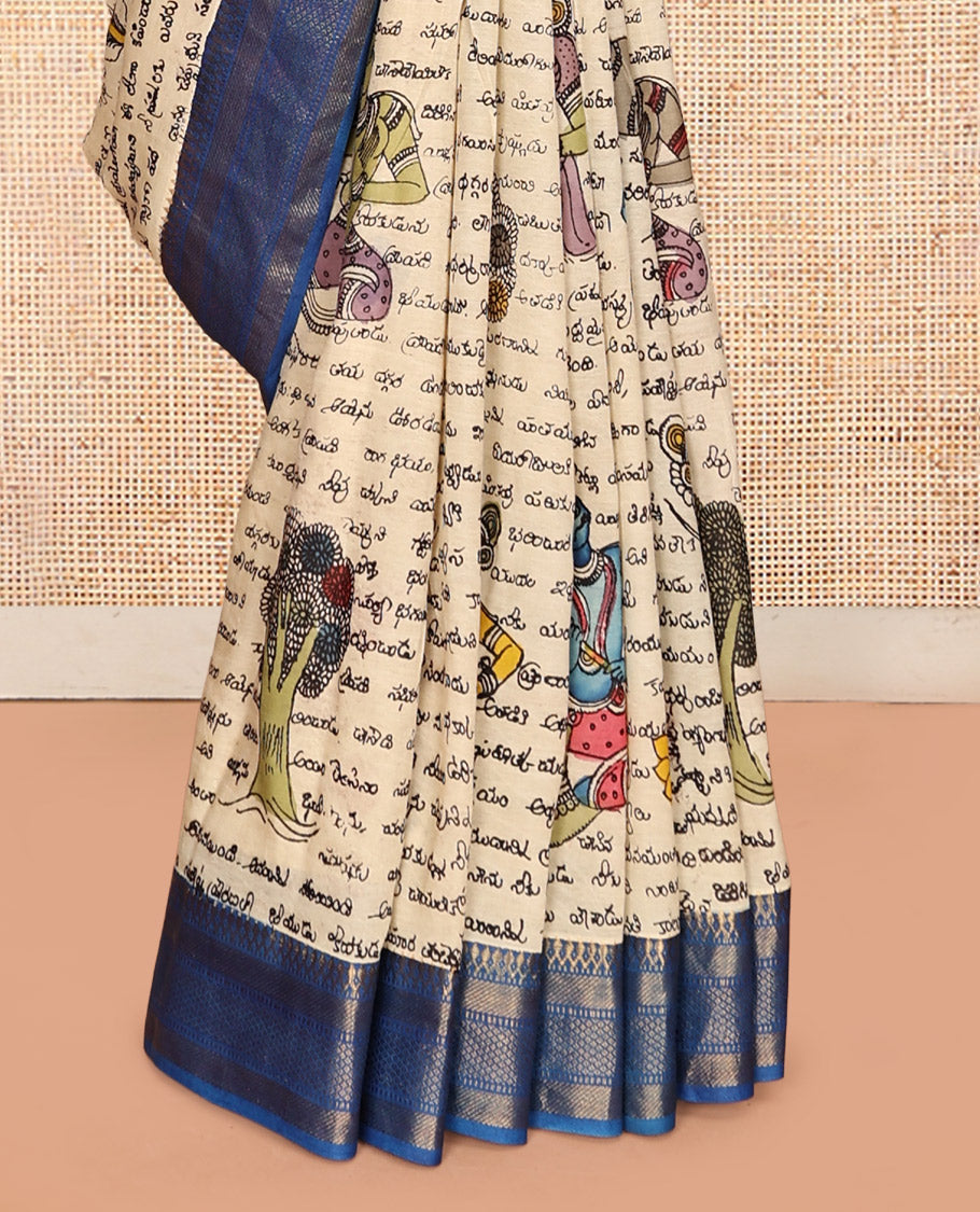 Sandal Tussar Kalamkari Saree