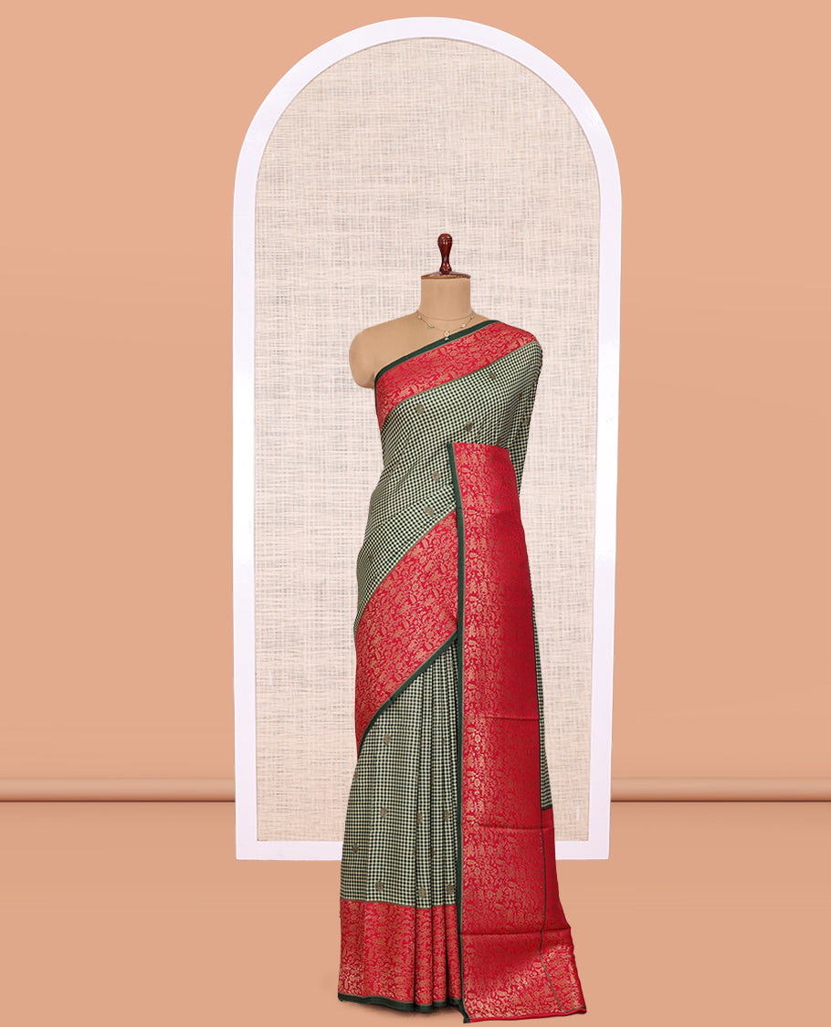 Bottle Green Micro Checks Fancy Mysore Silk Saree