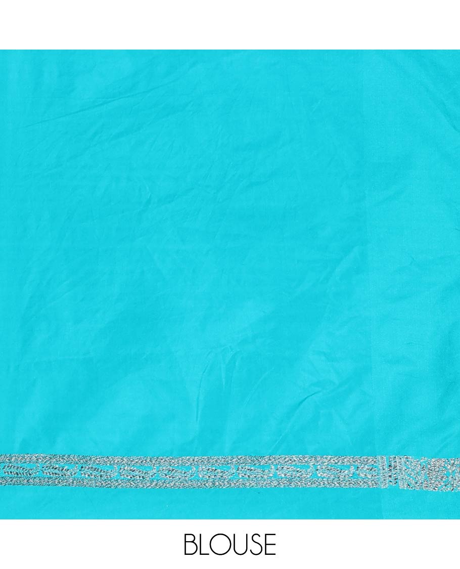 Blue Fancy Georgette Saree Woven with Zari Buttas, Hazily Zari Woven Border of Floral Creeper Designs, Zari Woven Pallu of Floral Jaal Designs, and Paired with a Matching Blouse
