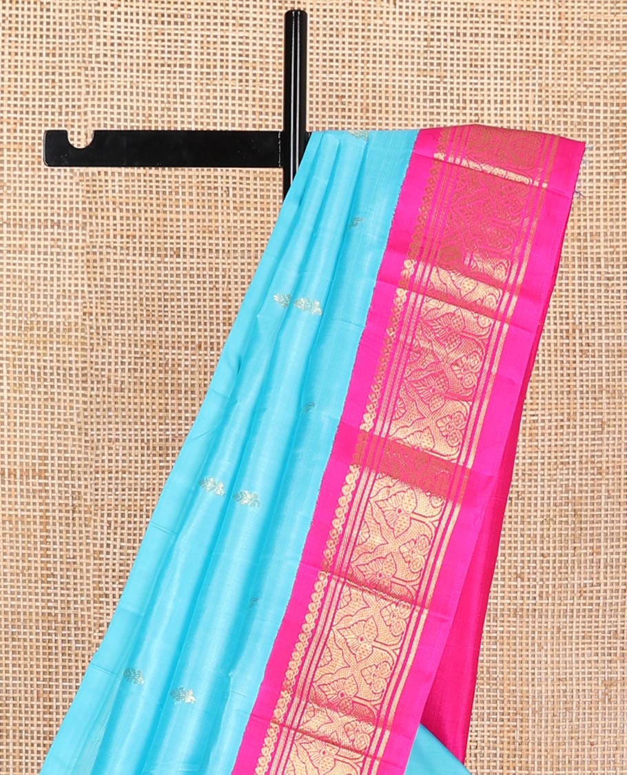 Light blue buttas kancheepuram silk saree with contrast korvai intricate zari design border & floral design pallu