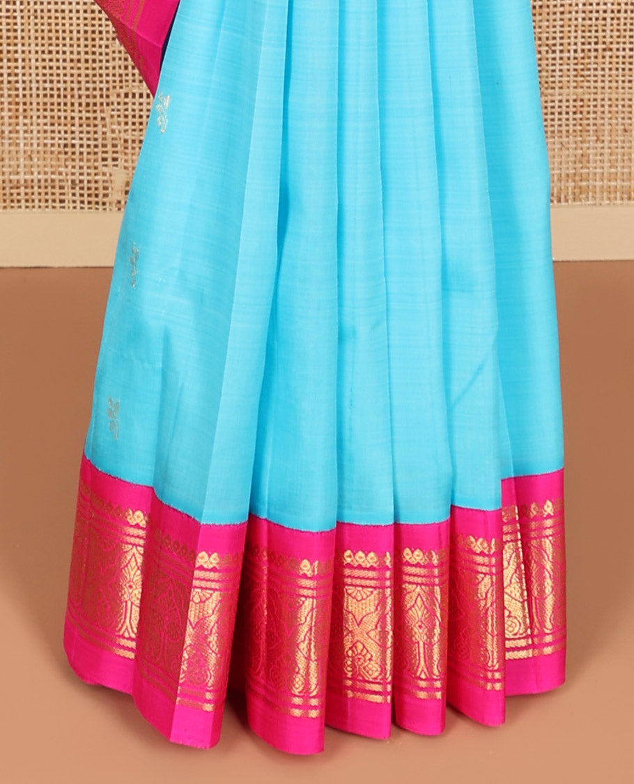 Light blue buttas kancheepuram silk saree with contrast korvai intricate zari design border & floral design pallu