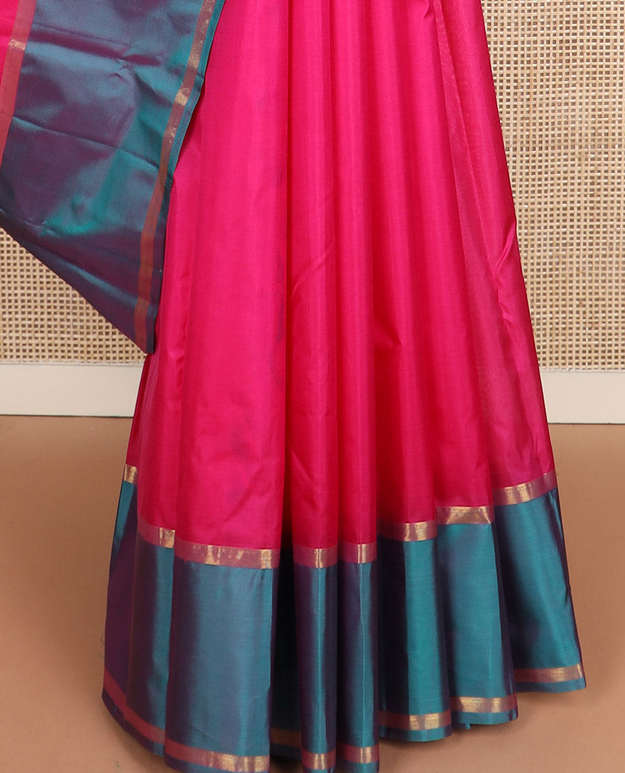 Pink zari buttas Kanchipuram silk saree, contrast zari buttas border, and zari design pallu