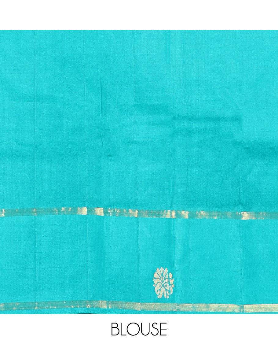 Pink zari buttas Kanchipuram silk saree, contrast zari buttas border, and zari design pallu