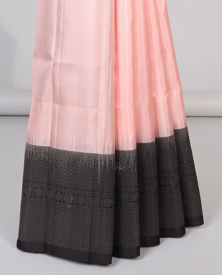 Pink Mayur soft silk saree with contrast zari design border & argyle pattern pallu