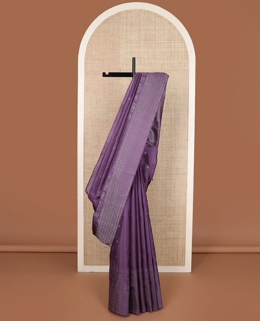 Purple zari buttas soft silk saree, zari border & pallu of floral, kathir & lavangam designs