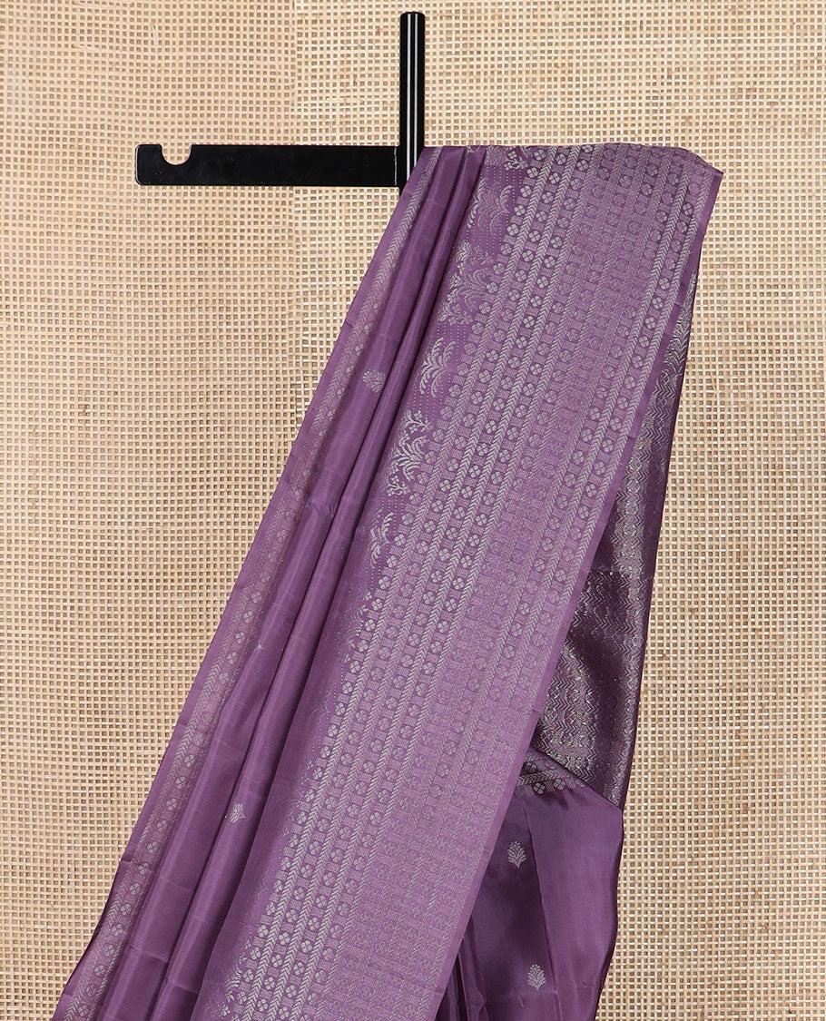 Purple zari buttas soft silk saree, zari border & pallu of floral, kathir & lavangam designs