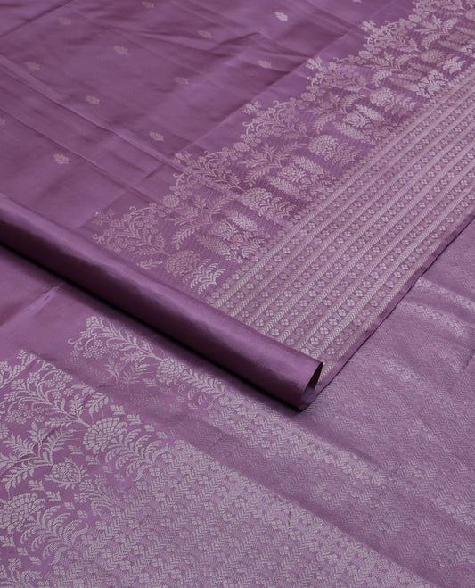 Purple zari buttas soft silk saree, zari border & pallu of floral, kathir & lavangam designs