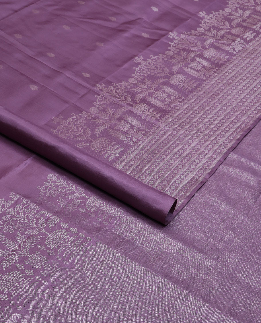 Purple zari buttas soft silk saree, zari border & pallu of floral, kathir & lavangam designs