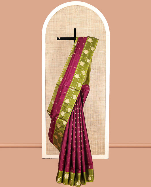 Maroon Mayuri Lite Silk Mix Saree, Adorned with Zari Buttas, Complemented by Contrast Zari Border, Grand Jaal Pallu, and a Contrast Blouse