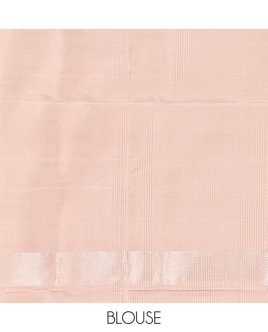 Light sandal striped and bird buttas woven soft silk saree, leaf textures sparsely zari woven border, and zari design pallu