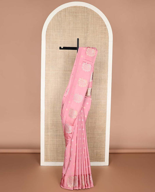 Pink floral motifs mushru silk saree with self floral design border & floral jaal design pallu