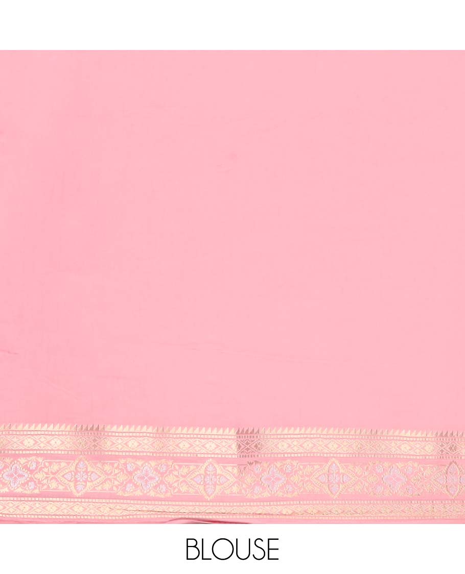 Pink floral motifs mushru silk saree with self floral design border & floral jaal design pallu