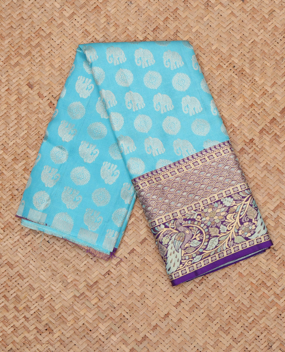 Blue Pure Silk Navarathna Pavadai Material Set
