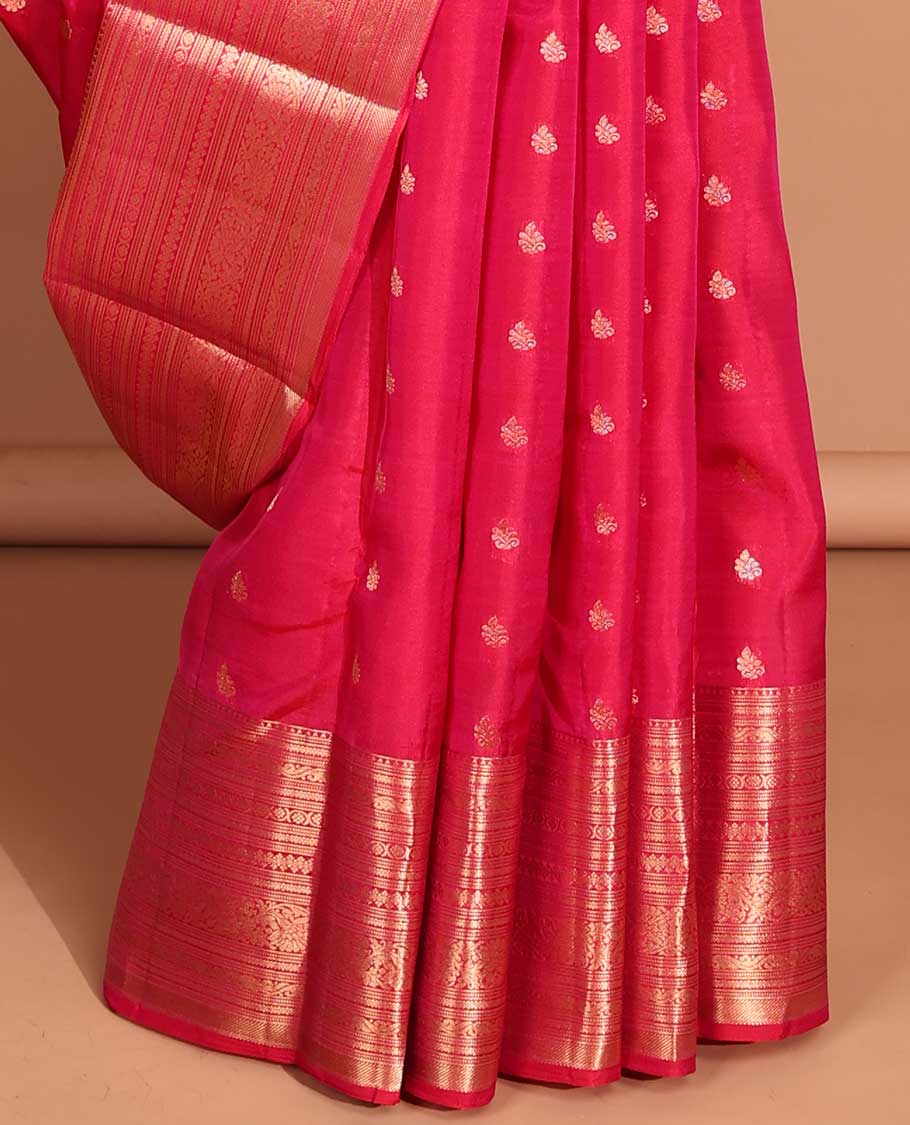Red buttas vasundhara elite silk saree with contrast zari design border & pallu of intricate zari design