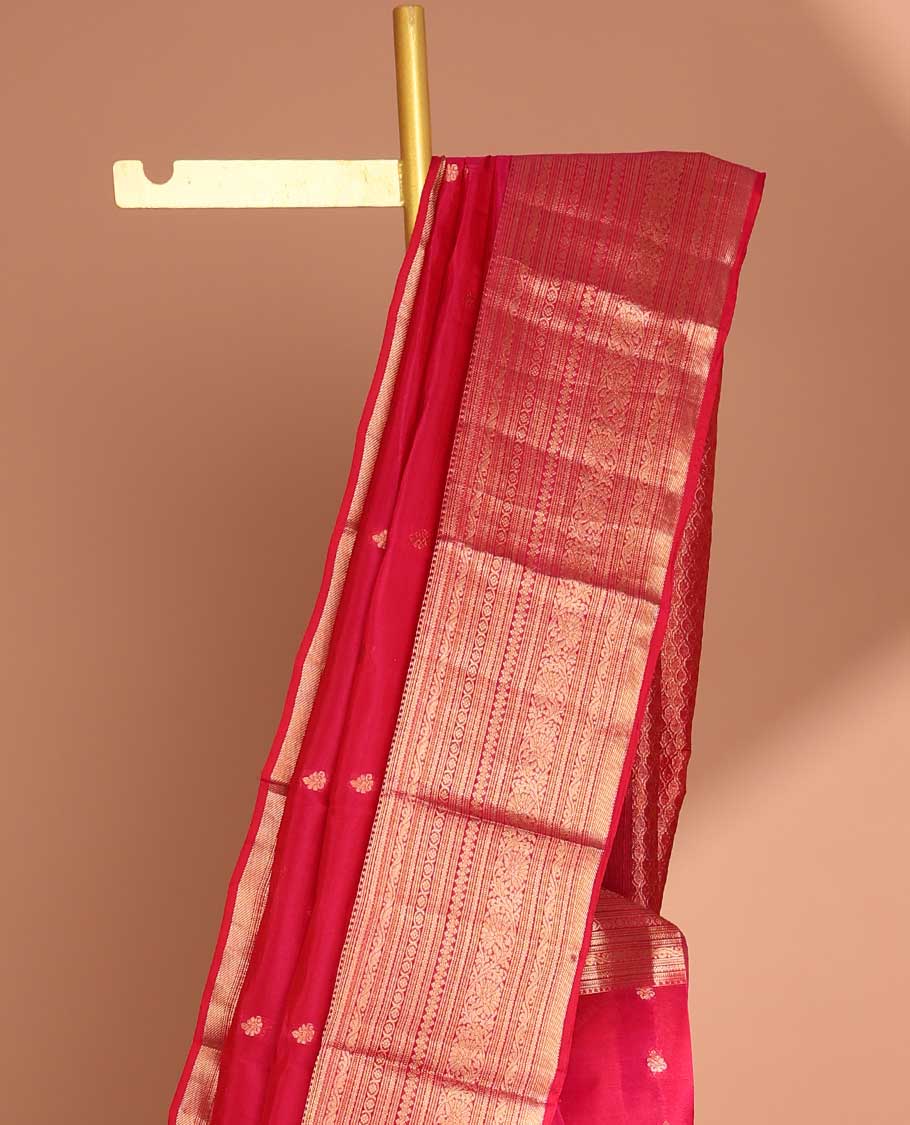 Red buttas vasundhara elite silk saree with contrast zari design border & pallu of intricate zari design