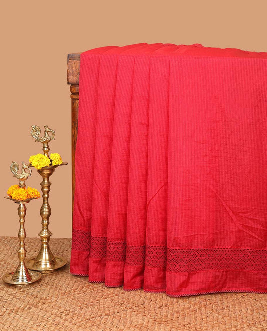 Red kota nylon saree with chemical cut work border & self pallu along with plain blouse