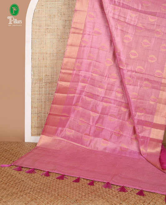 Pink zari butta design banaras tissue saree with zari jacquard border & rich weaving brocade pallu along with butta design blouse