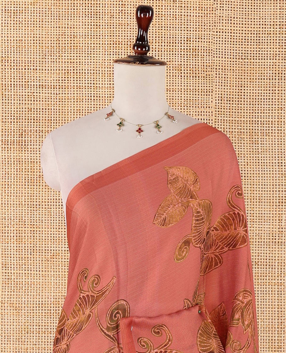 Borderless Maroon  floral digital print brasso saree with self pallu along with printed blouse